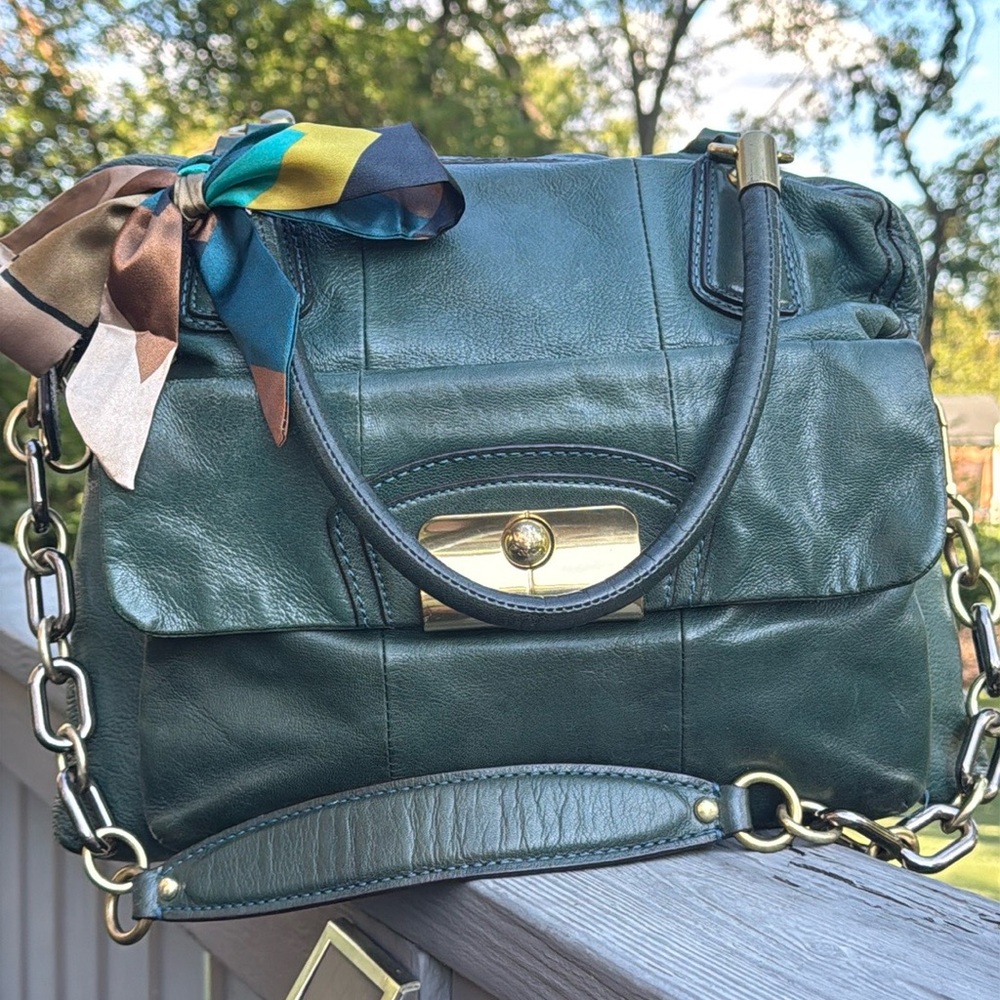 Coach Kristin (14223) Green Leather Hobo Satchel Shoulder Bag (w/twilly)(EUC)